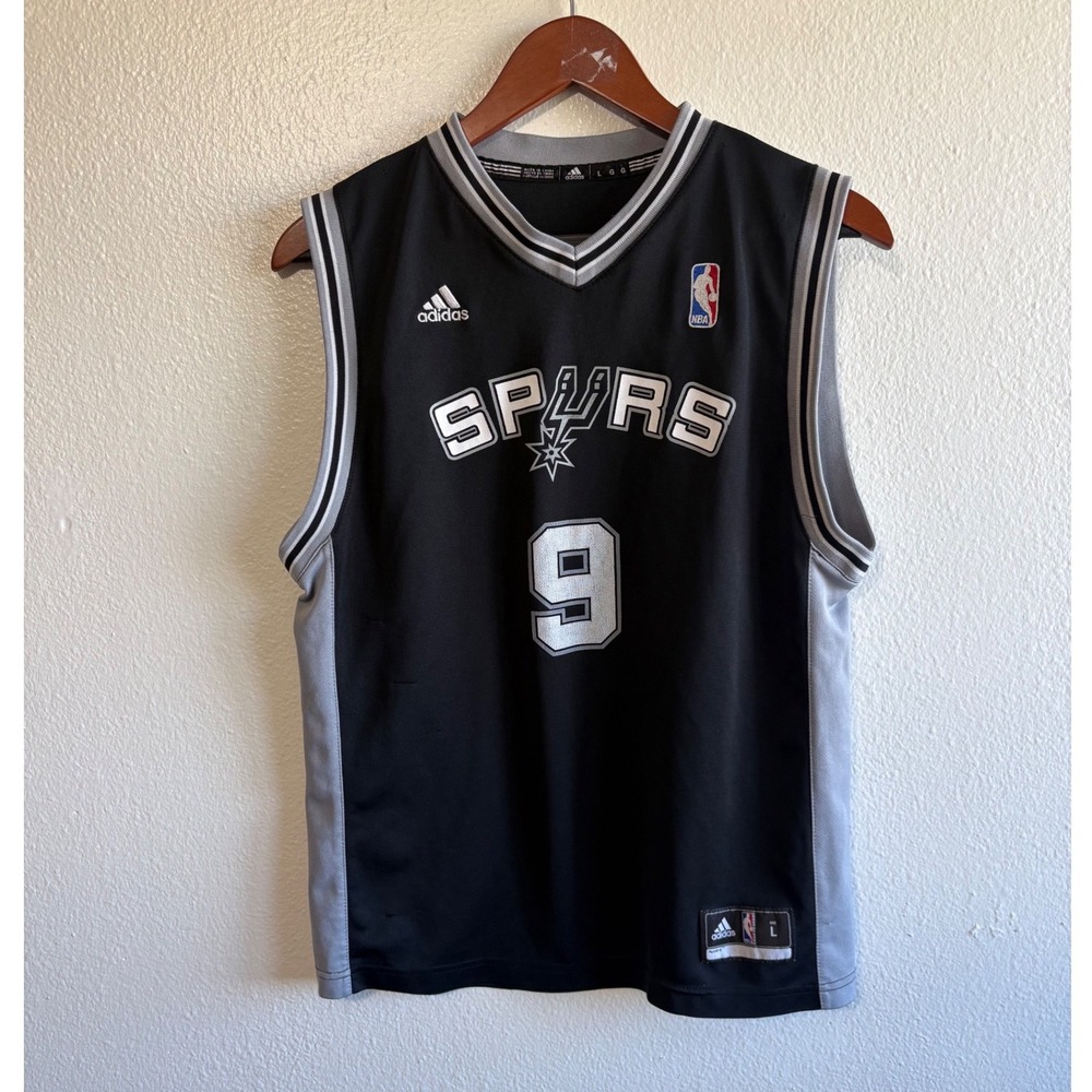 Adidas Size Large Spurs Parker #9 Black White Basketball Jersey Travel Sporty
